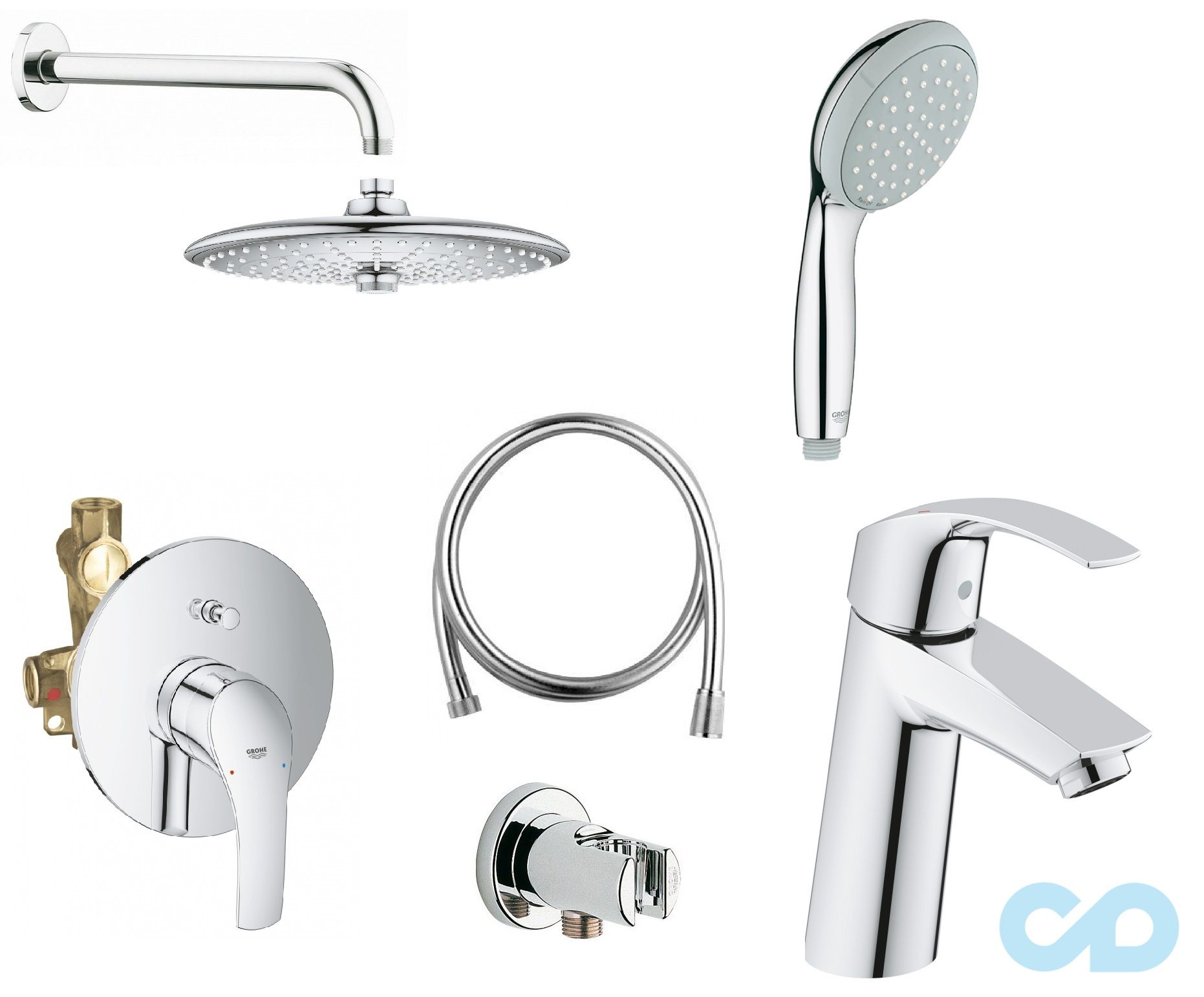 Душова система прихованого монтажу + змішувач для раковини Grohe Eurosmart 25183005