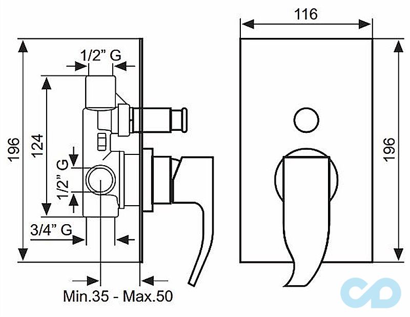 креслення Змішувач для ванни Emmevi Niagara CR74019