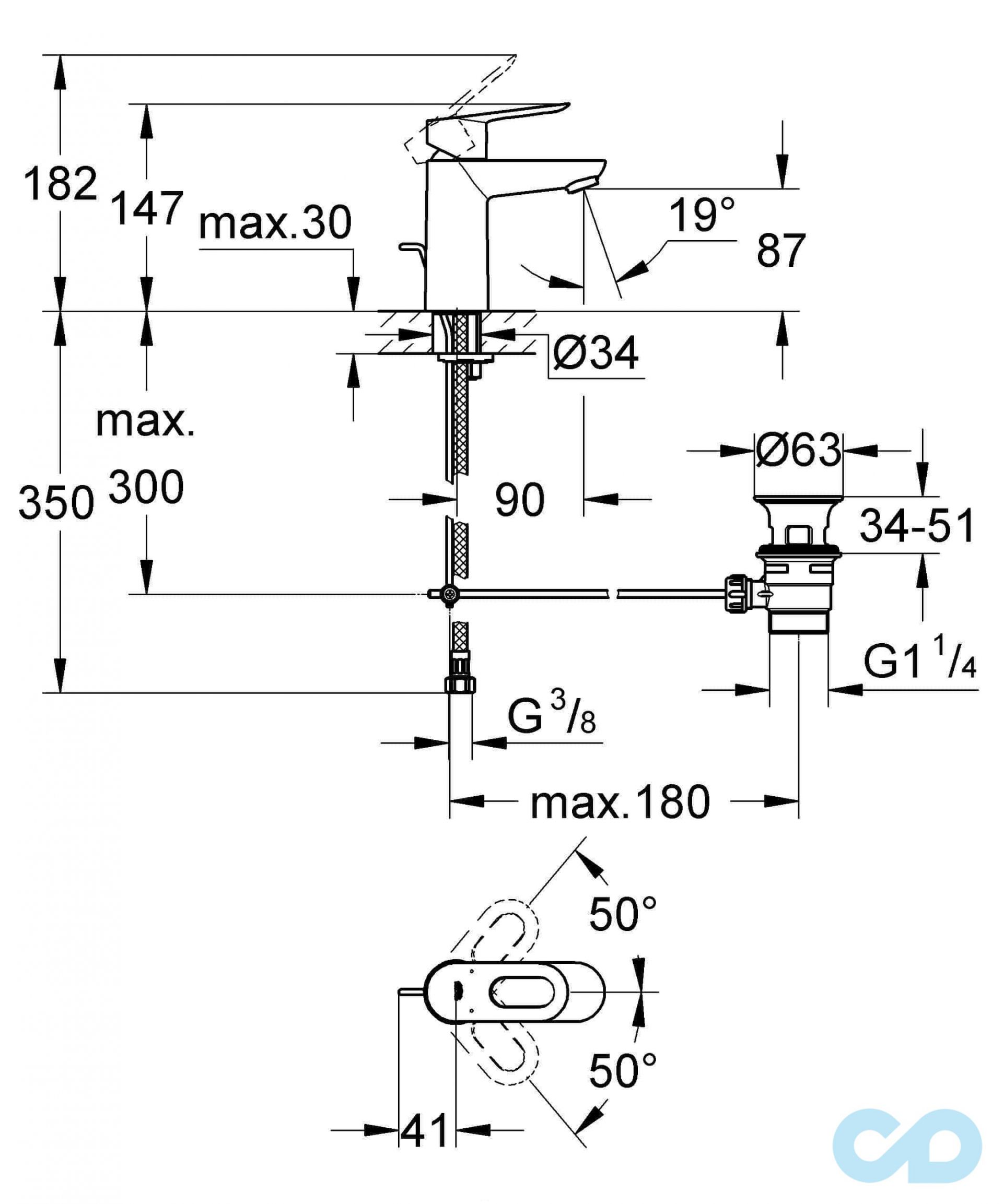 размер смеситель для раковины grohe bauloop 23335000