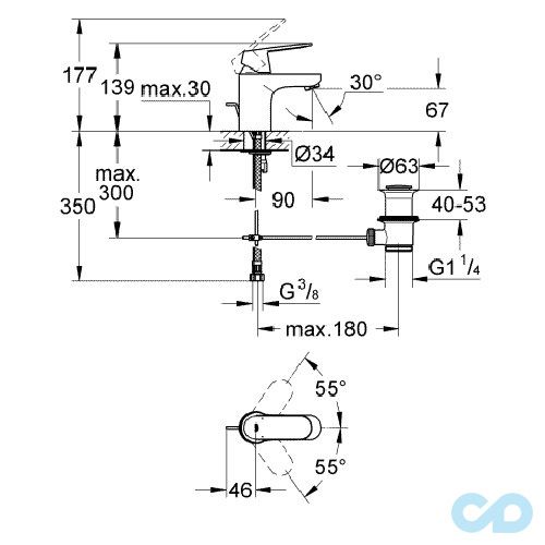 технічна схема Набір змішувачів для ванни Grohe Eurosmart Cosmopolitan 126111S