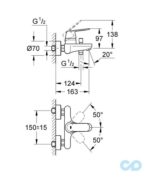 креслення Набір змішувачів для ванни Grohe Eurosmart Cosmopolitan 126111S