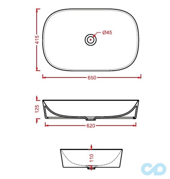 креслення Раковина накладна ArtСeram ​​Ghost 65 GHL002
