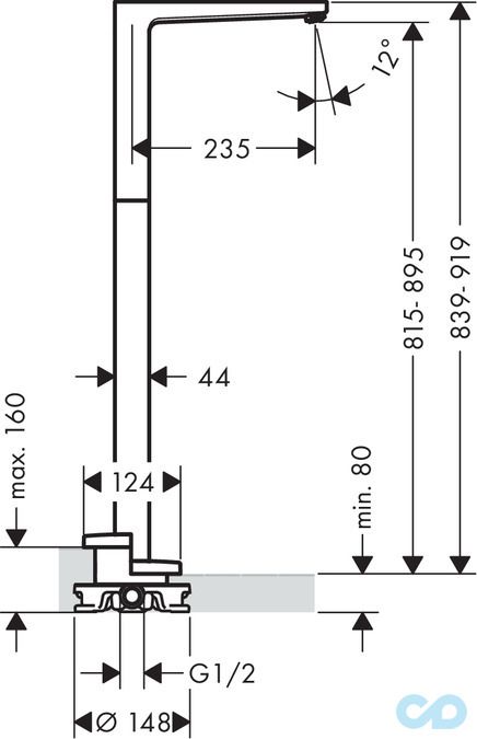 чертеж Напольный излив для ванны Hansgrohe Metropol 32531000