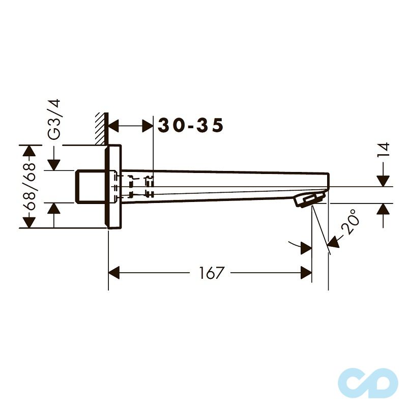 креслення Вилив для ванни Hansgrohe Metropol 32542000