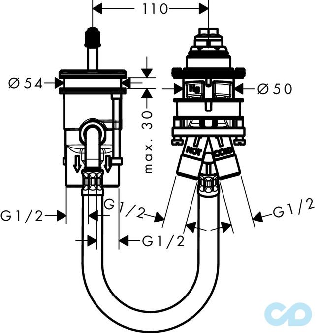 креслення Прихована частина змішувача Hansgrohe 13159180