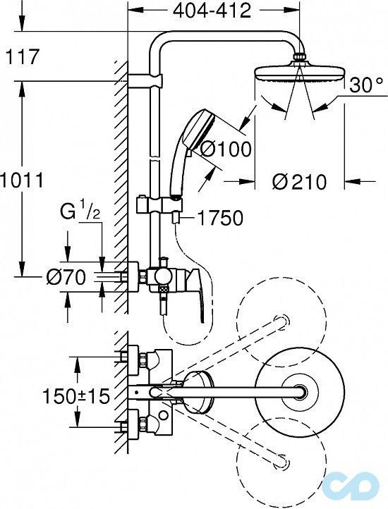 креслення Душова система Grohe New Tempesta Cosmopolitan 210 26224001
