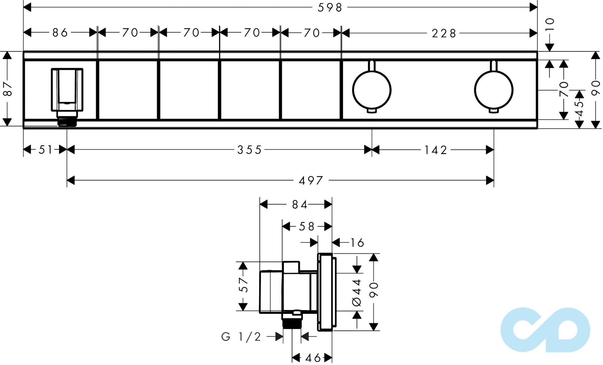 розміри термостат для душу hansgrohe rainselect 15357000