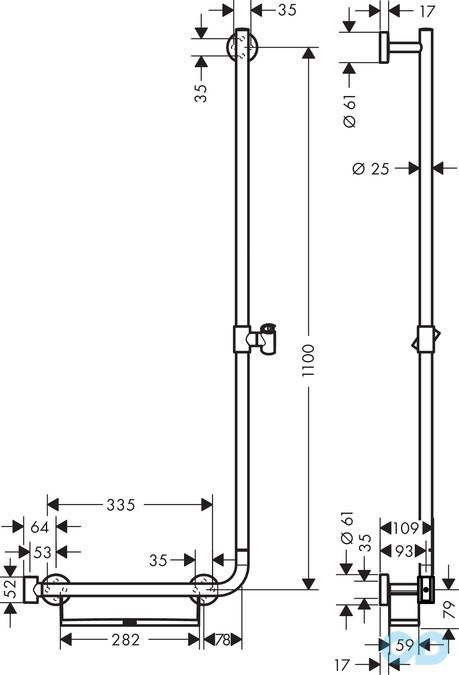 креслення Душова штанга Hansgrohe Unica Comfort 110 правобічна 26404400