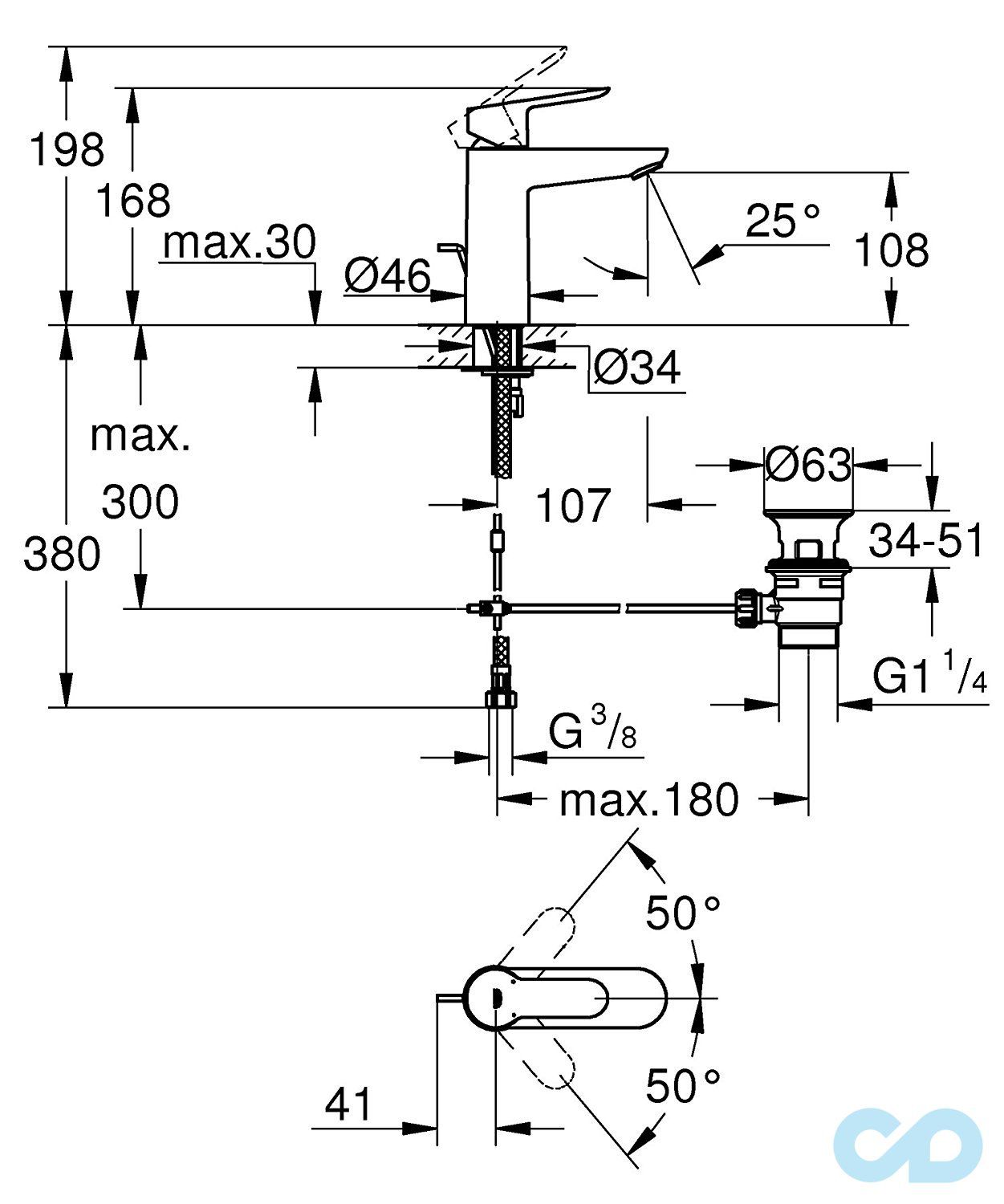чертеж Набор смесителей для ванны Grohe BauEdge 123367M