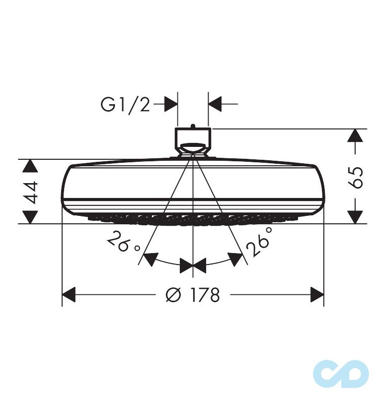 креслення Верхній душ Hansgrohe Crometta 160 1jet LowPressure 26576000