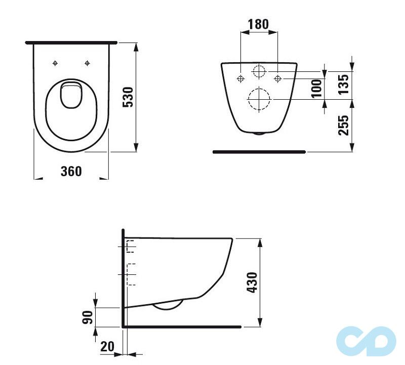 чертеж Инсталляция Geberit Duofix с подвесным унитазом Laufen Pro Rimless 820966