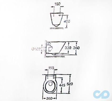 креслення Інсталяція Grohe Rapid SL з унітазом підвісним Roca Volta A34HV18000
