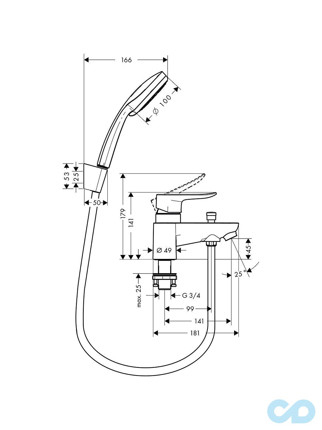креслення Змішувач для ванни Hansgrohe Metris 31422000