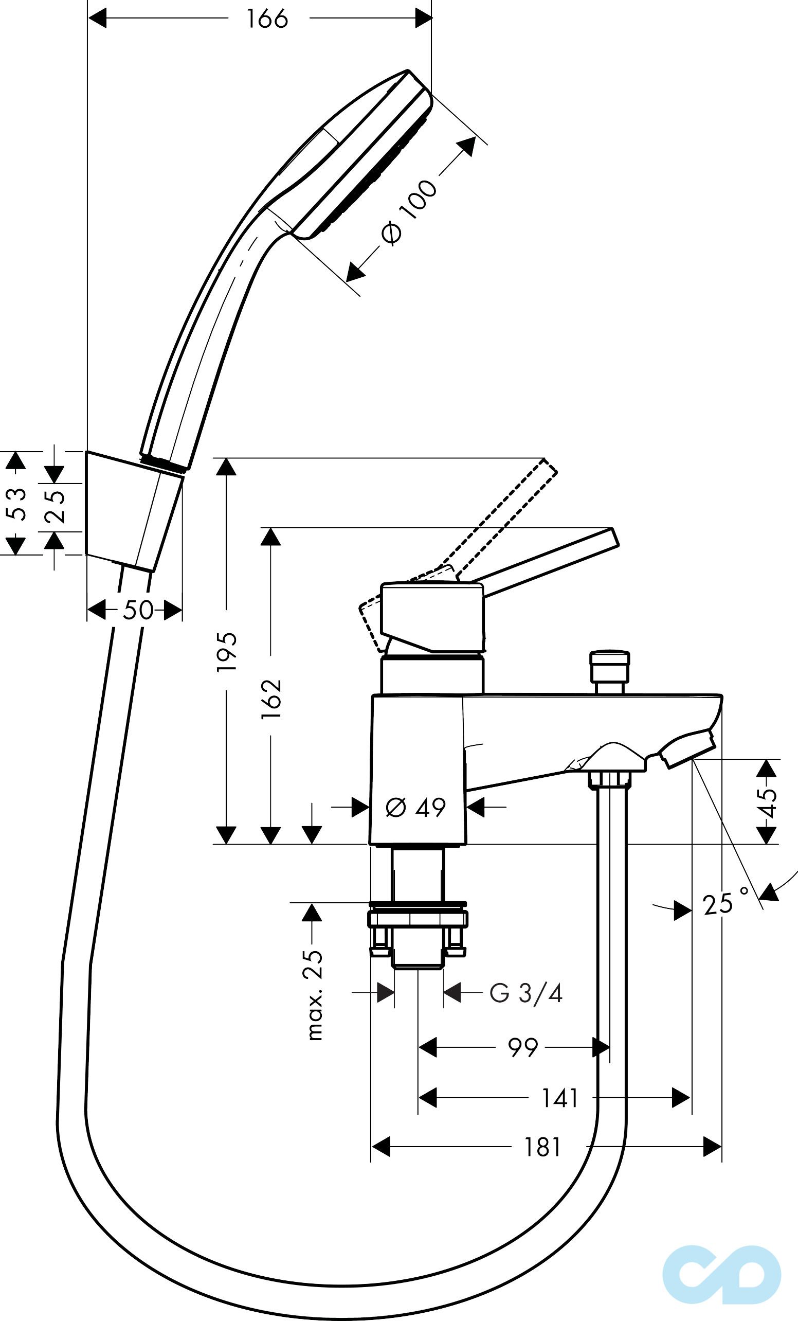 розмір змішувач для ванни hansgrohe talis 31426000