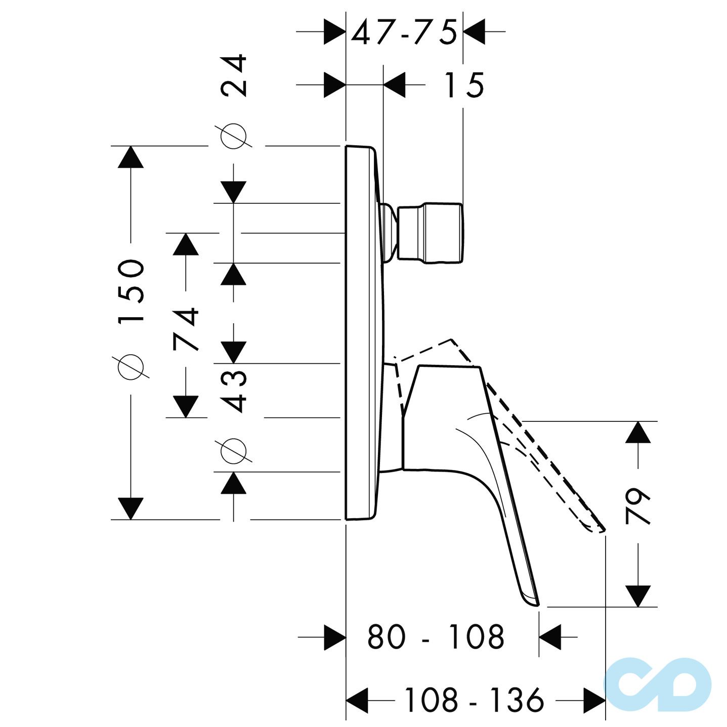 чертеж Смеситель для ванны Hansgrohe Focus 31946000