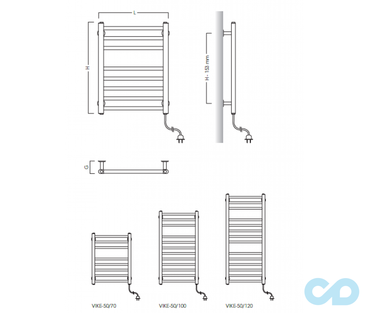 чертеж Полотенцесушитель электрический Instal Projekt Viking Electro, хром VIKE-50/120С01