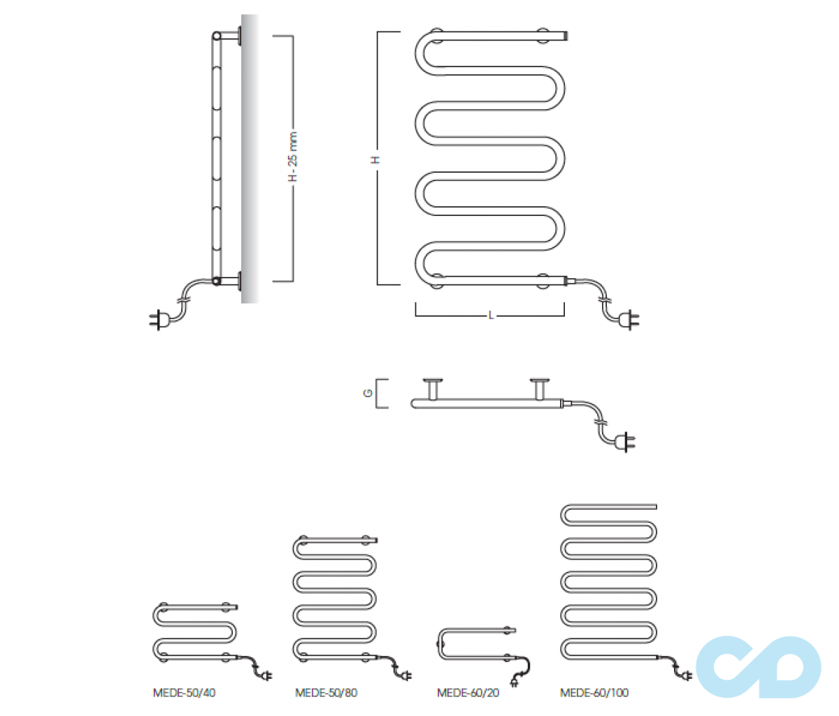 чертеж Полотенцесушитель Instal Projekt Medio Electro MEDE-50/80C01