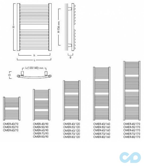 креслення Полотенцесушитель Instal Projekt Omega R Electro OMERE-50/120W