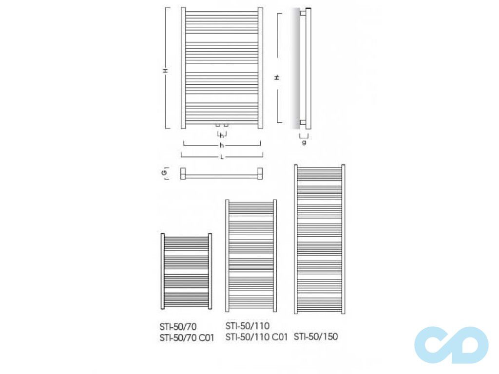 креслення Рушникосушарка електрична  Instal Projekt Stick STI-50/70 + HOTS-03С1