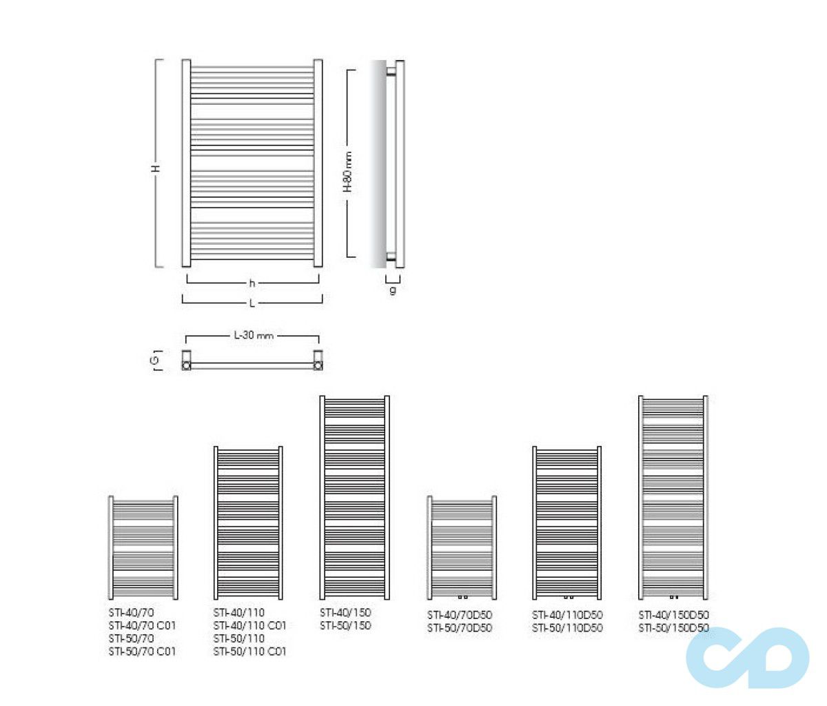 креслення Полотенцесушитель електричний Instal Projekt Stick STI-50/150 + HOTS-06С1