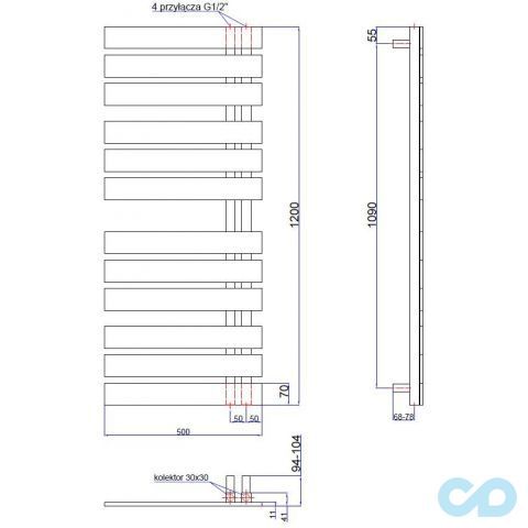 креслення Електричний полотенцесушитель Instal Projekt Nameless Nam-50 / 120W 