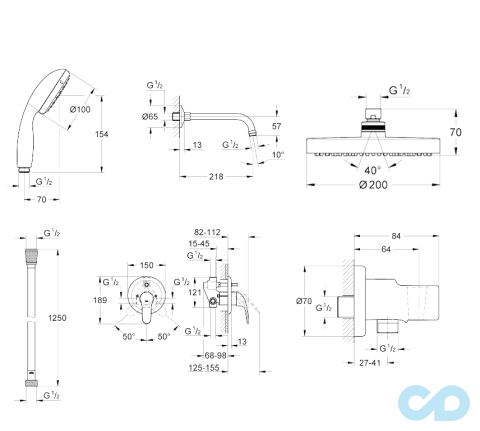 чертеж Душевая система Grohe Euroeco 26000003
