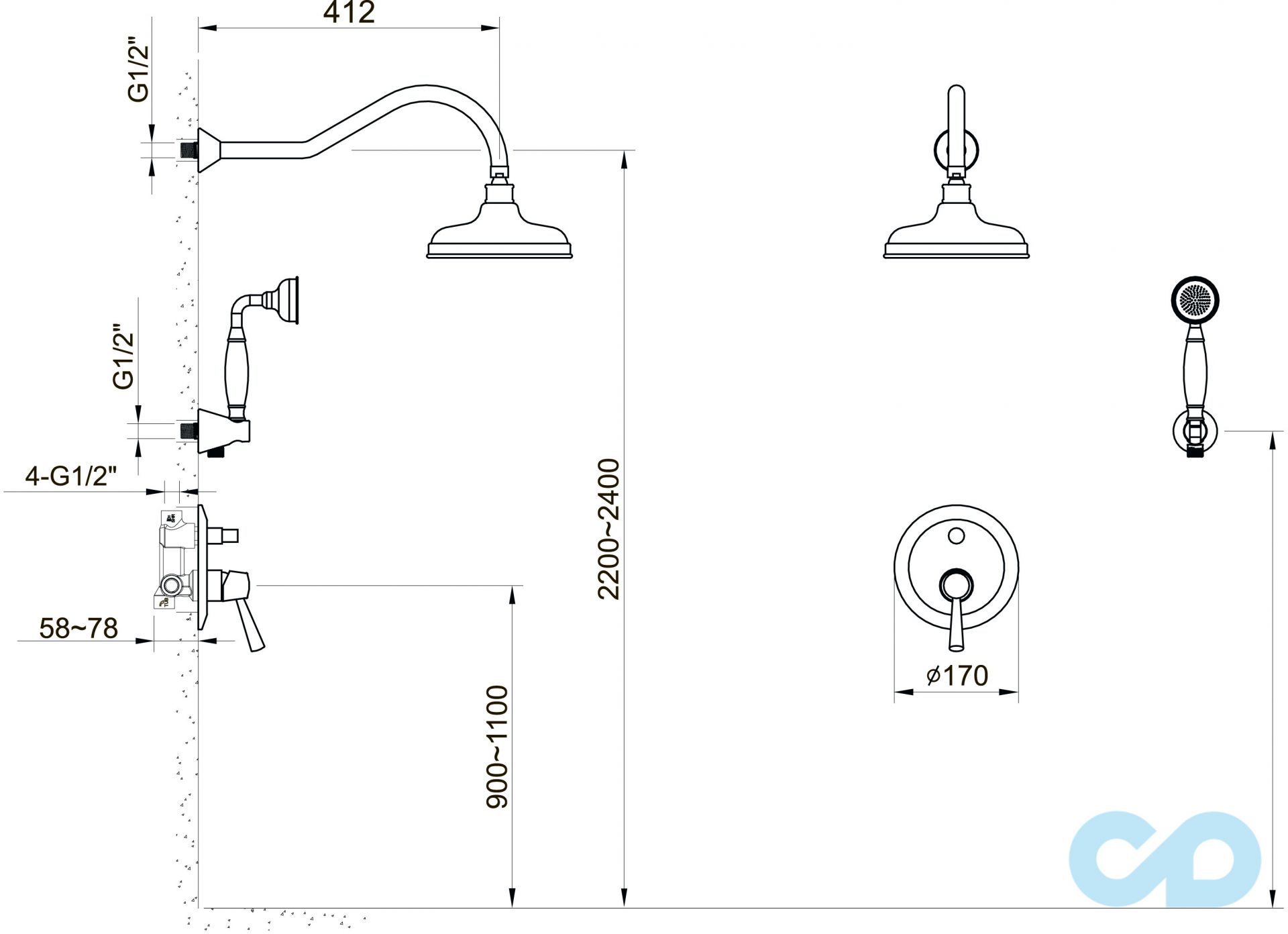 креслення Душова система Imprese Podzima Ledove ZMK01170111