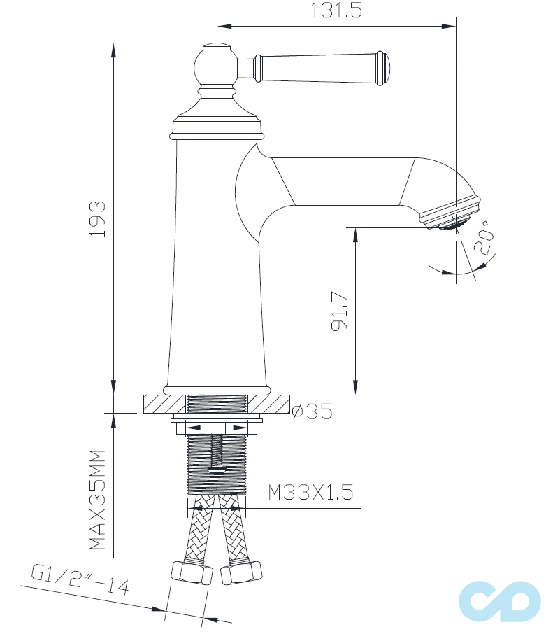 креслення Змішувач для раковини Imprese Hydrant ZMK031806010
