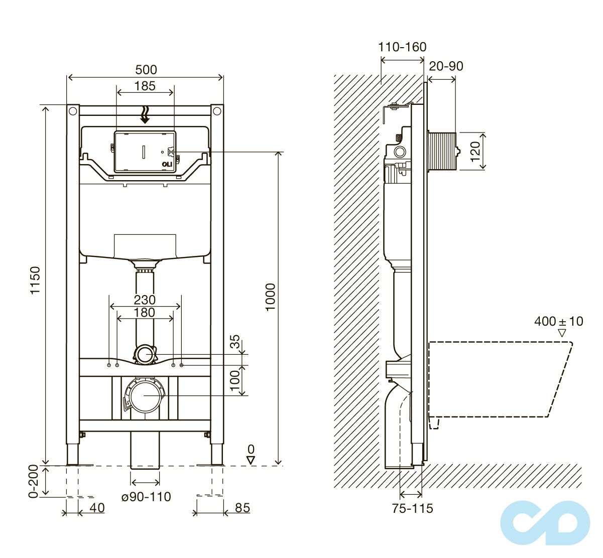 креслення Інсталяція для унітазу Imprese 3 в 1 i8109