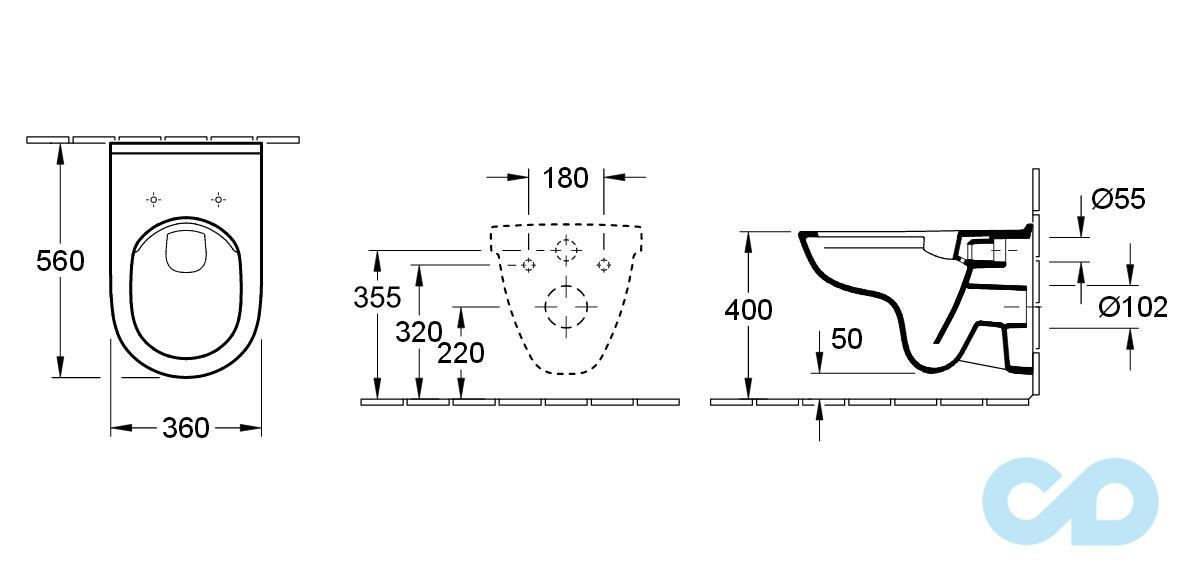 креслення Інсталяція Grohe Rapid SL з унітазом Villeroy & Boch O.Novo 5660HR01
