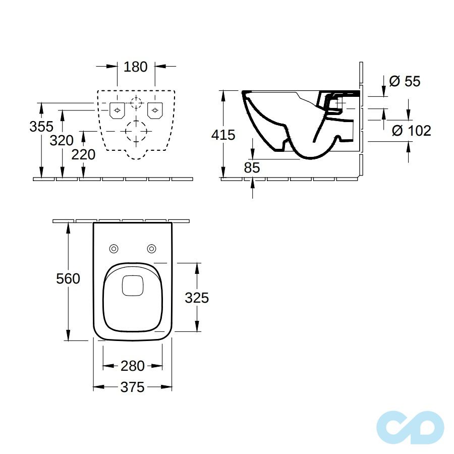 технічна схема Інсталяція Grohe Rapid SL з унітазом Villeroy & Boch Verity Line 4615R001 + 8M19S101