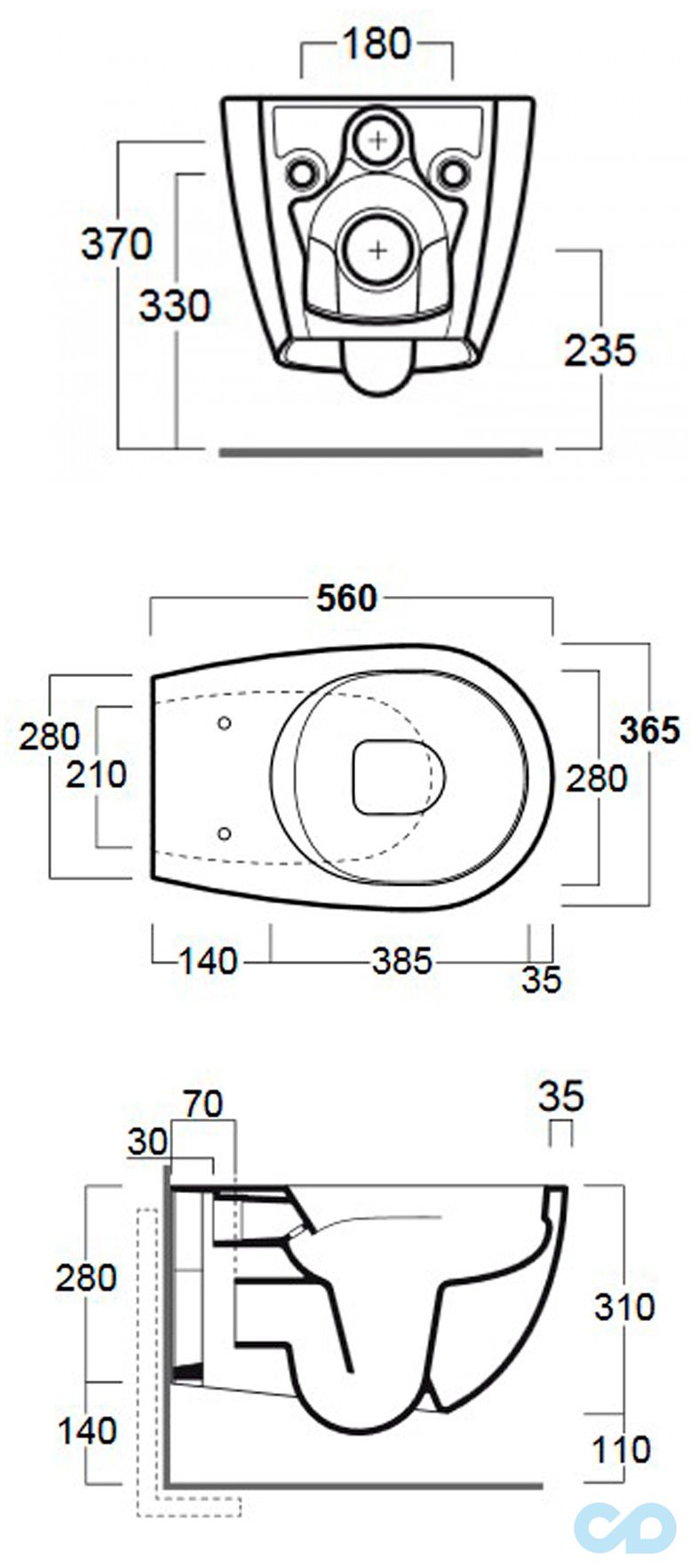 чертеж Инсталляция Geberit Duofix с унитазом Simas Vignoni VI18, F85, VI004