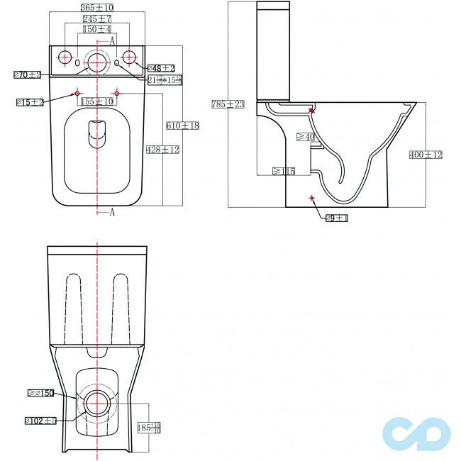 креслення Унітаз-компакт Volle Leon Rimless 13-11-059 з сидінням slim slow-closing