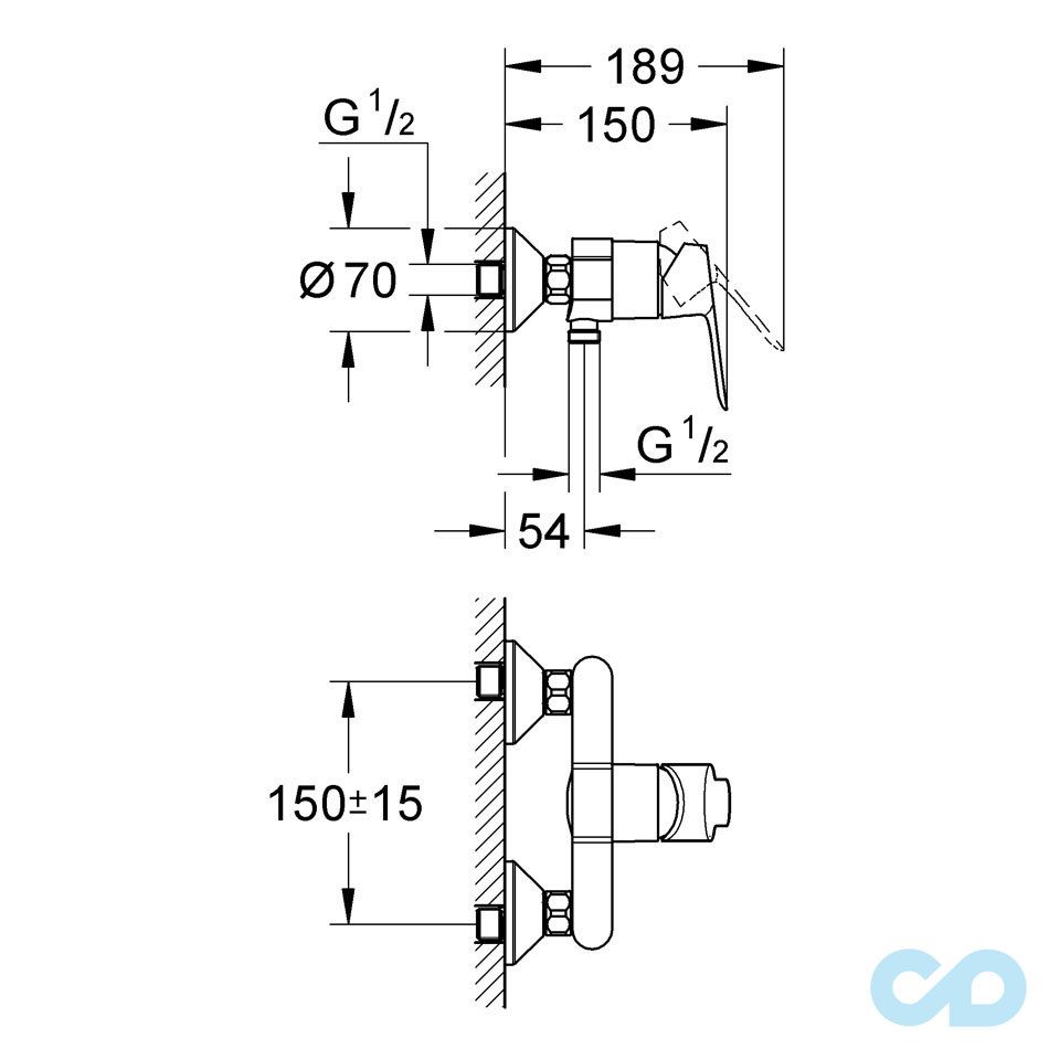 чертеж Набор гигиенического душа Grohe BauEdge 2333300S