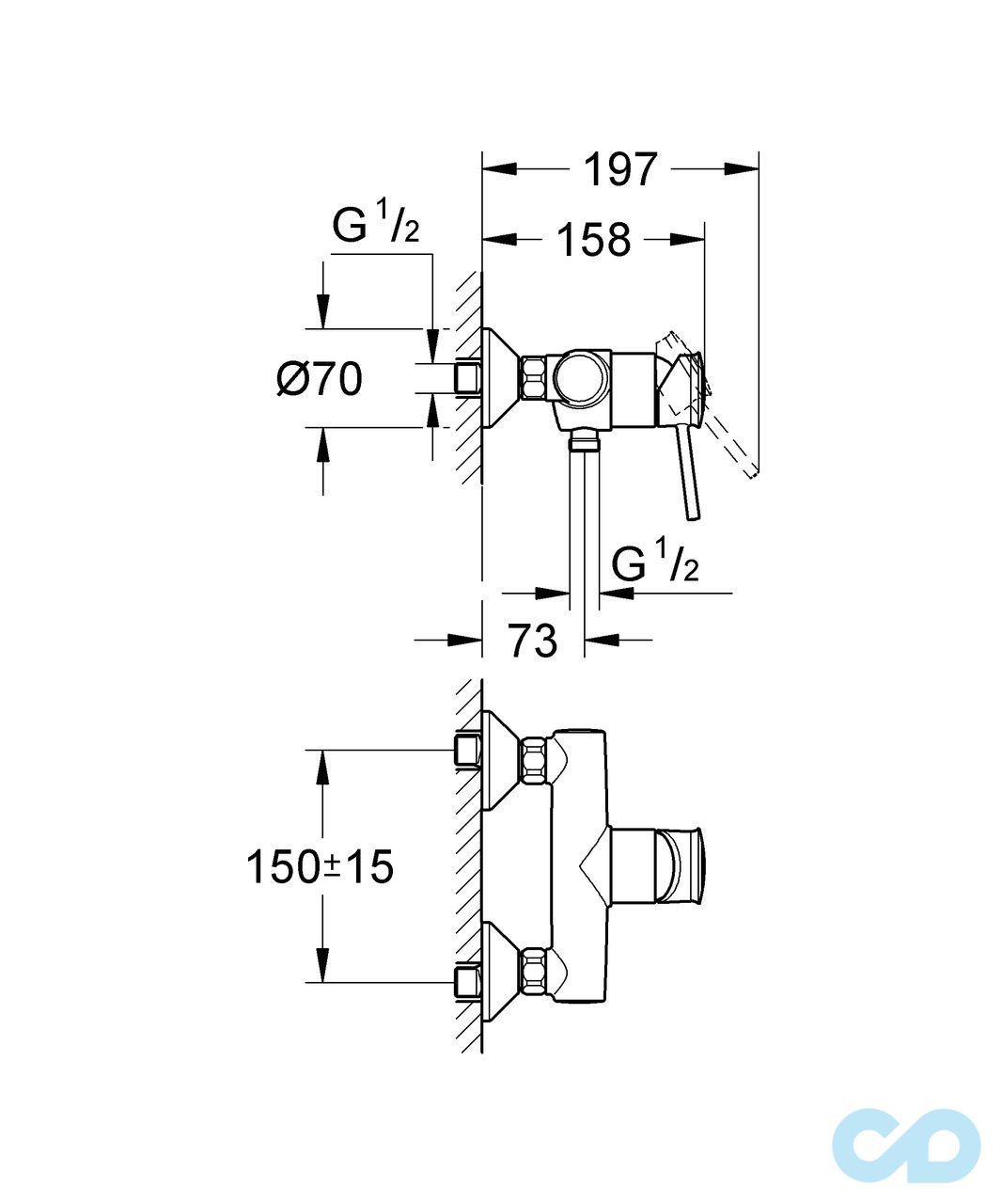 чертеж Набор гигиенического душа Grohe BauClassic 3286700S