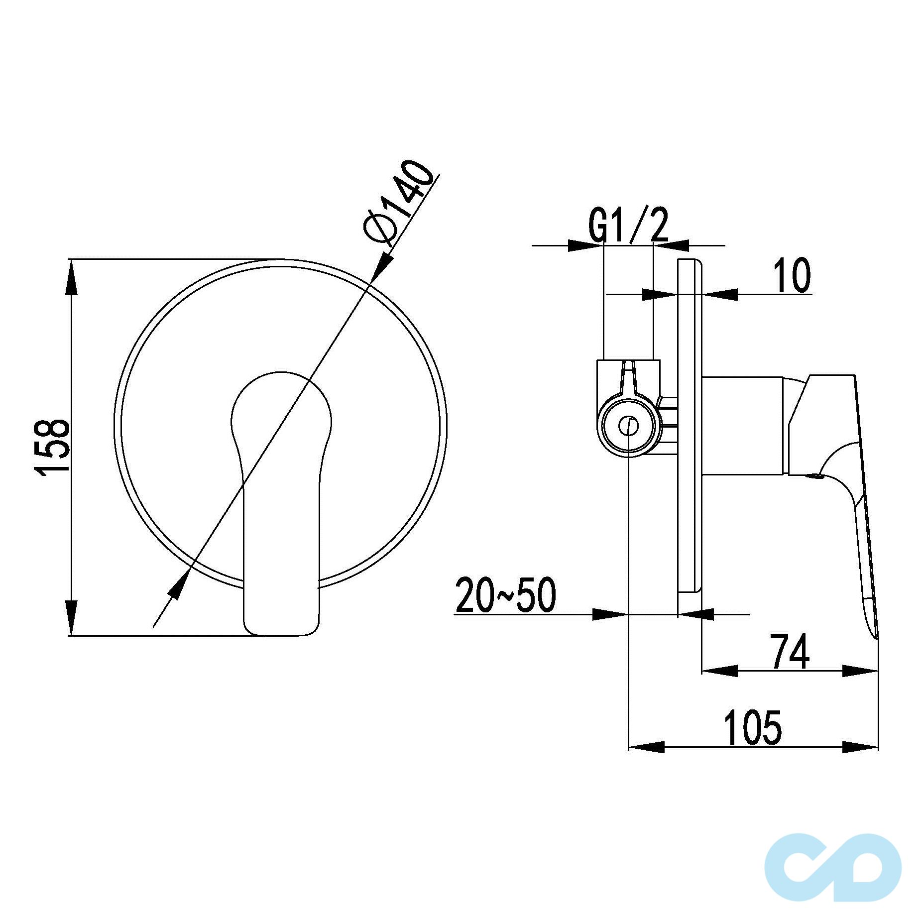 креслення Змішувач прихованого монтажу для душу Imprese Kucera VR-30105