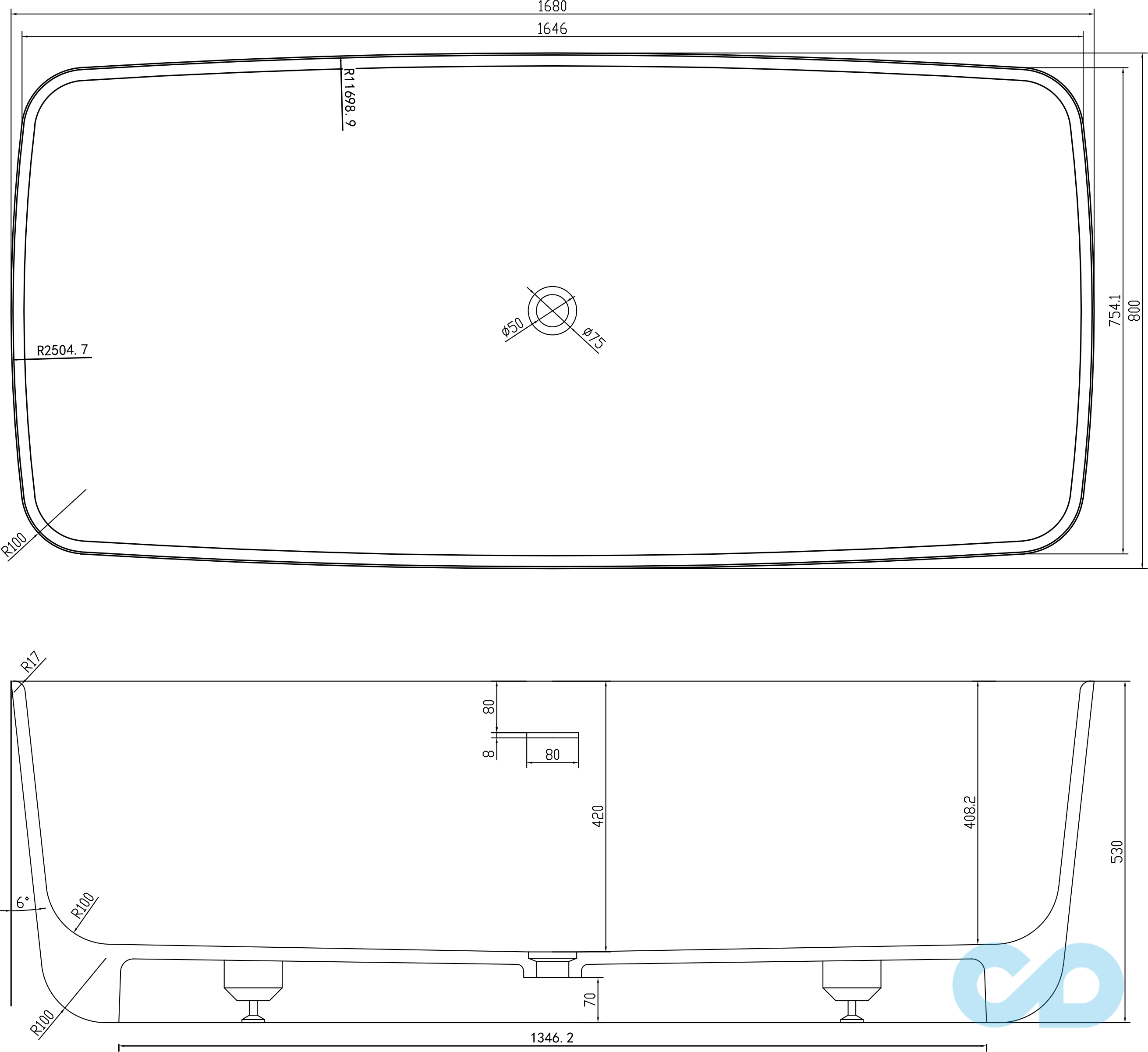 креслення Ванна отдельностоящая Volle Solid Surface 12-40-034