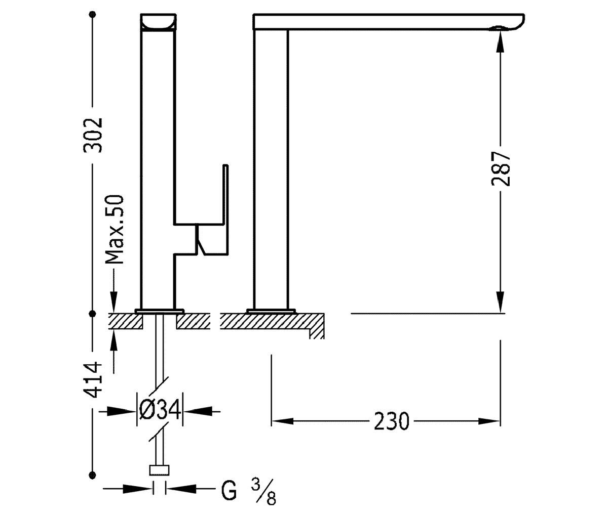 креслення Змішувач для раковини Tres Loft 20020503
