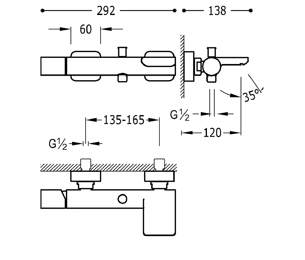 креслення Змішувач для ванни з душовим гарнітуром Tres Loft 20017001