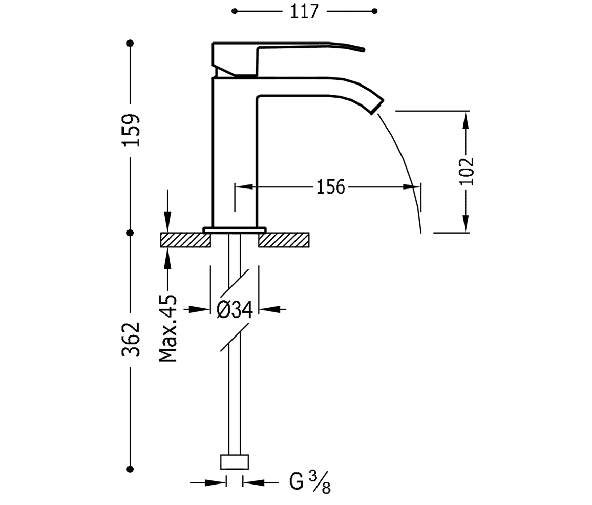 креслення Змішувач для раковини Tres Cuadro 00610101