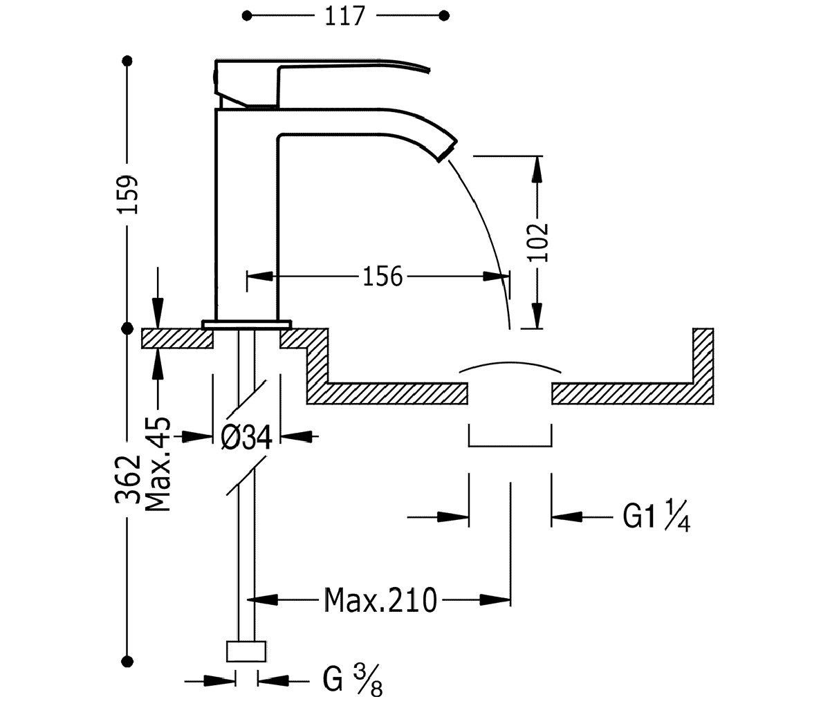 креслення Змішувач для раковини Tres Cuadro 00610101D
