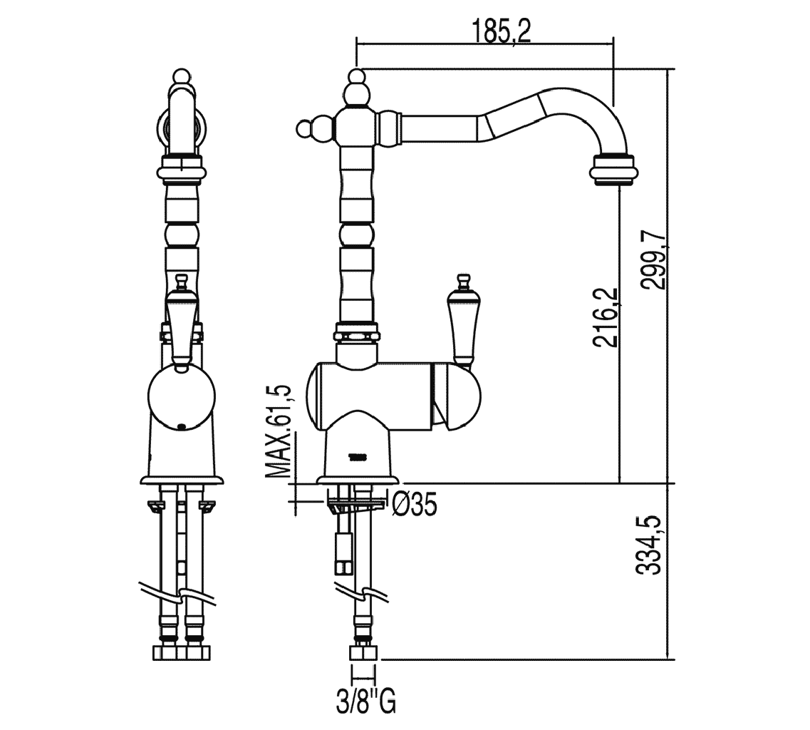 креслення Змішувач для раковини Tres Retro-tres 02420301