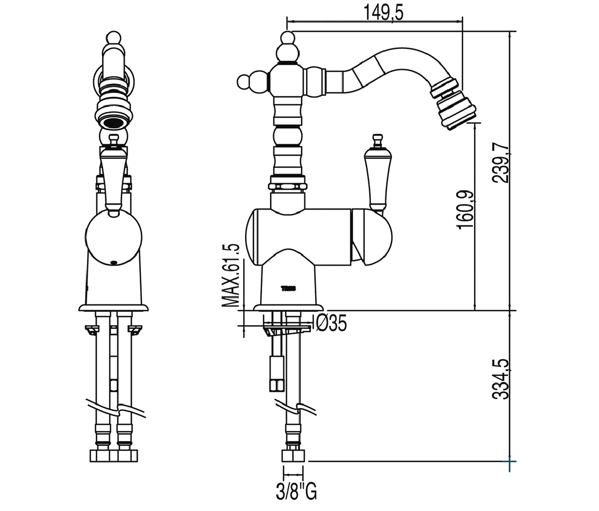креслення Змішувач для раковини Tres Retro-tres 02420301LV