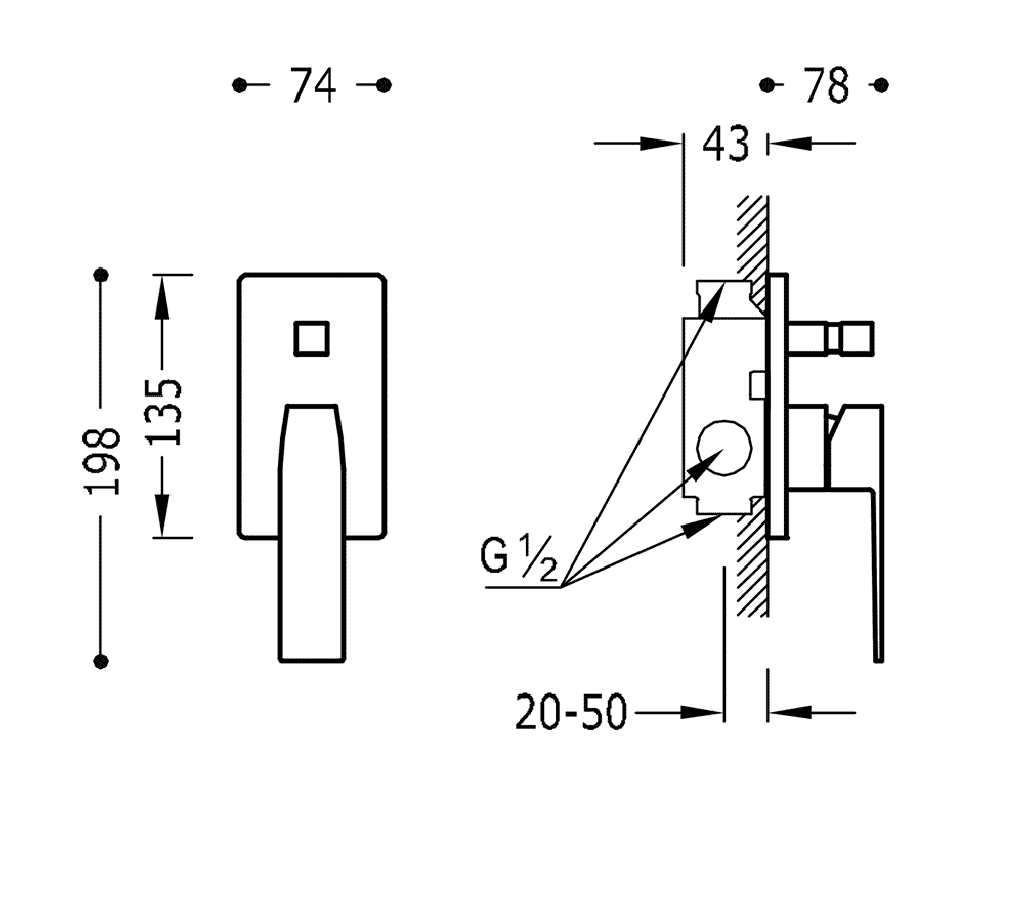креслення Змішувач для ванни Tres Slim exclusive 20218001