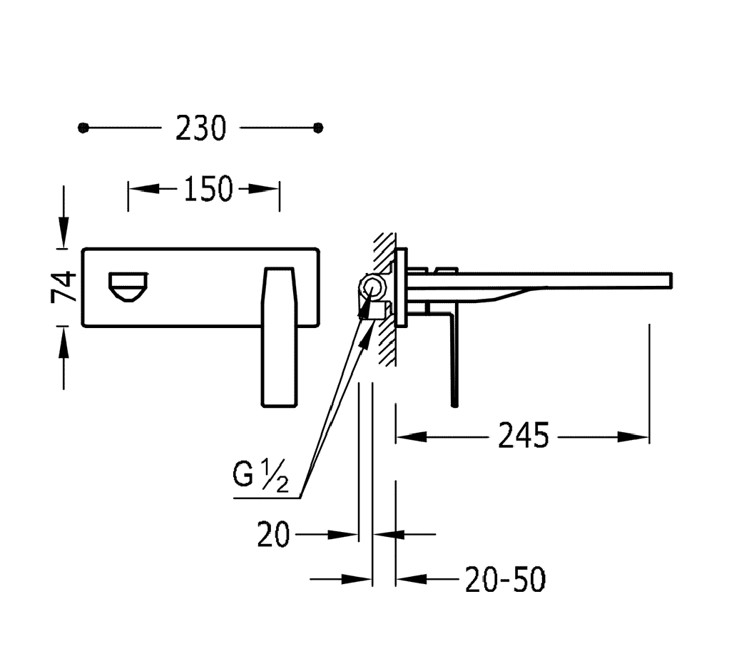 креслення Змішувач для раковини Tres Slim exclusive 20220004