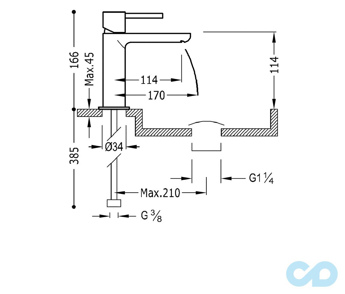 креслення Змішувач для раковини Tres Max 06210303D