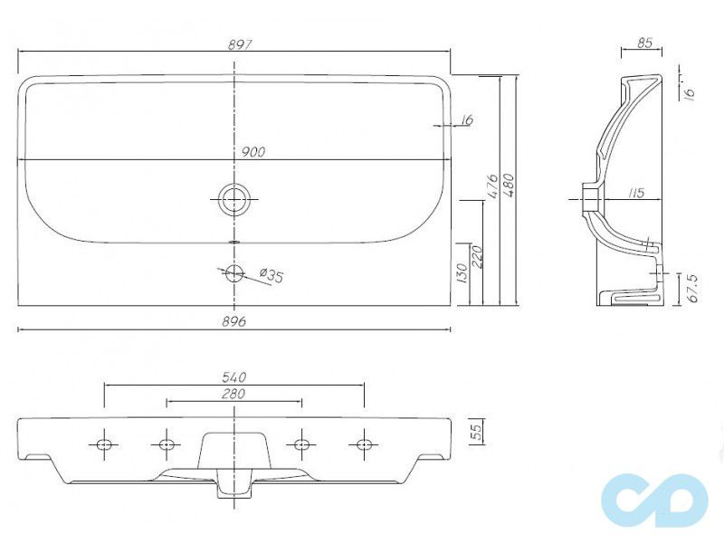 Комплект меблів Kolo Traffic 8943800S c led підсвічуванням технічна схема 2