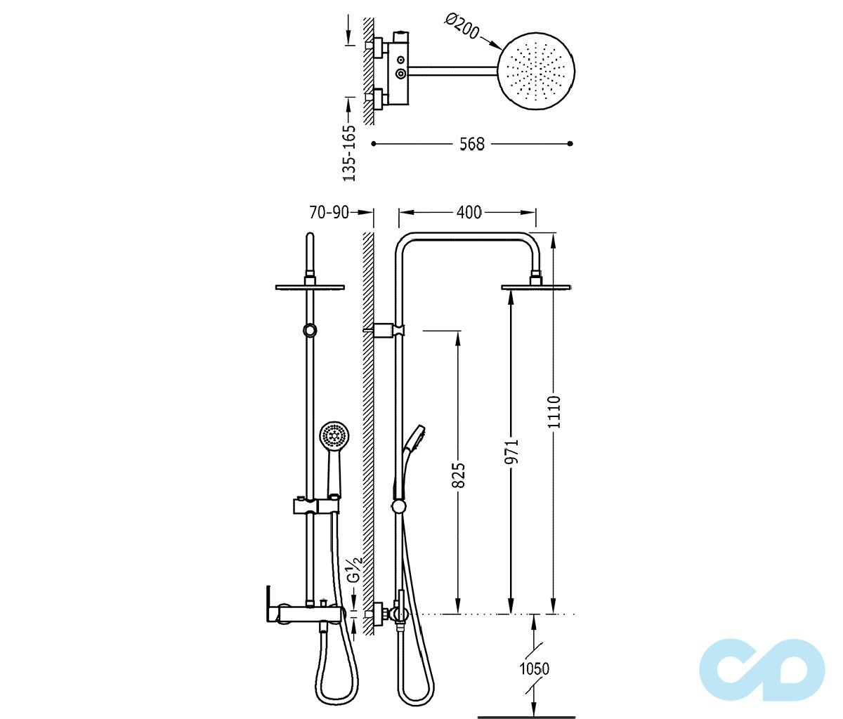чертеж Душевая система Tres Lex 081538/081192