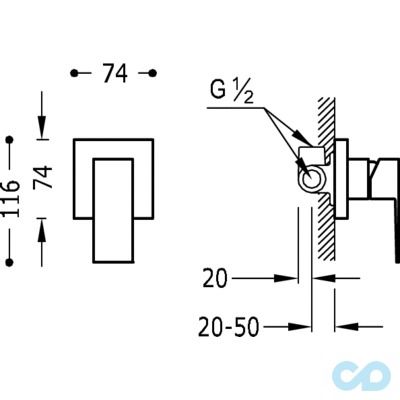 креслення Змішувач для душа Tres Cuadro 106177