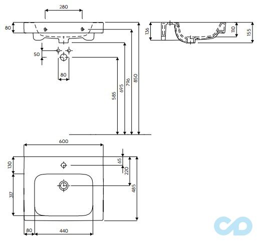 технічна схема Комплект меблів Kolo Modo 8942500S c підсвічуванням